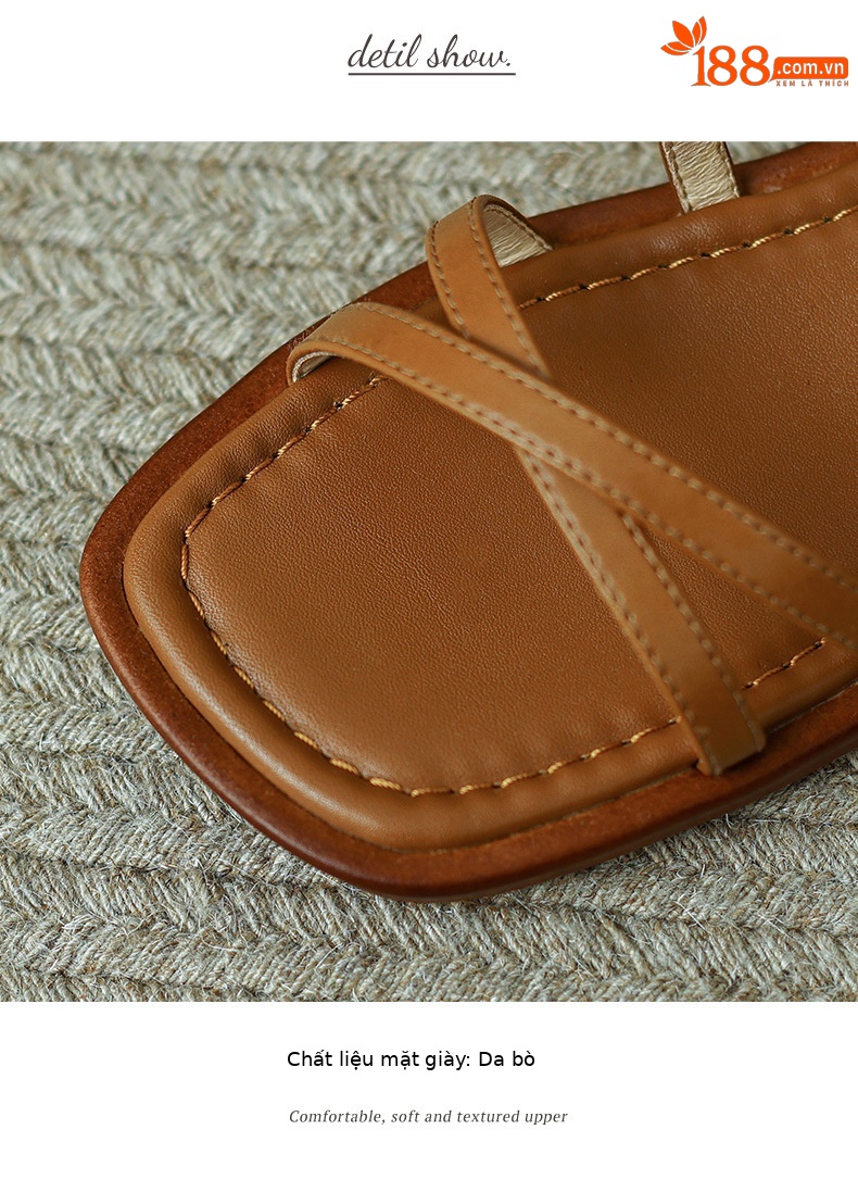 Sandal La Mã quai ngang đế bệt dây nhỏ hở ngón — Màu nâu chi tiết 8