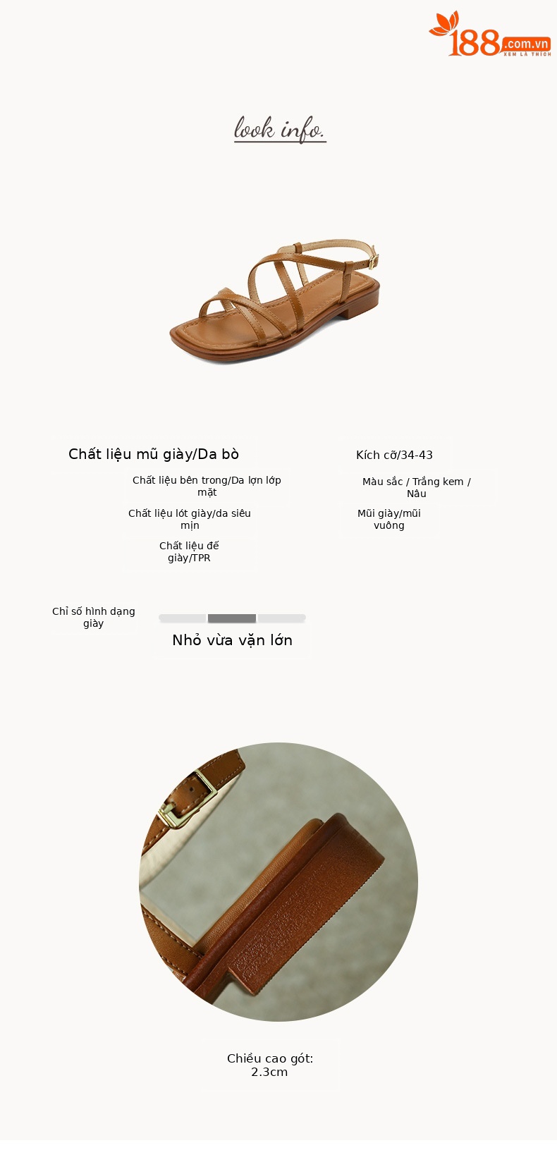 Sandal La Mã quai ngang đế bệt dây nhỏ hở ngón — Màu nâu chi tiết 3