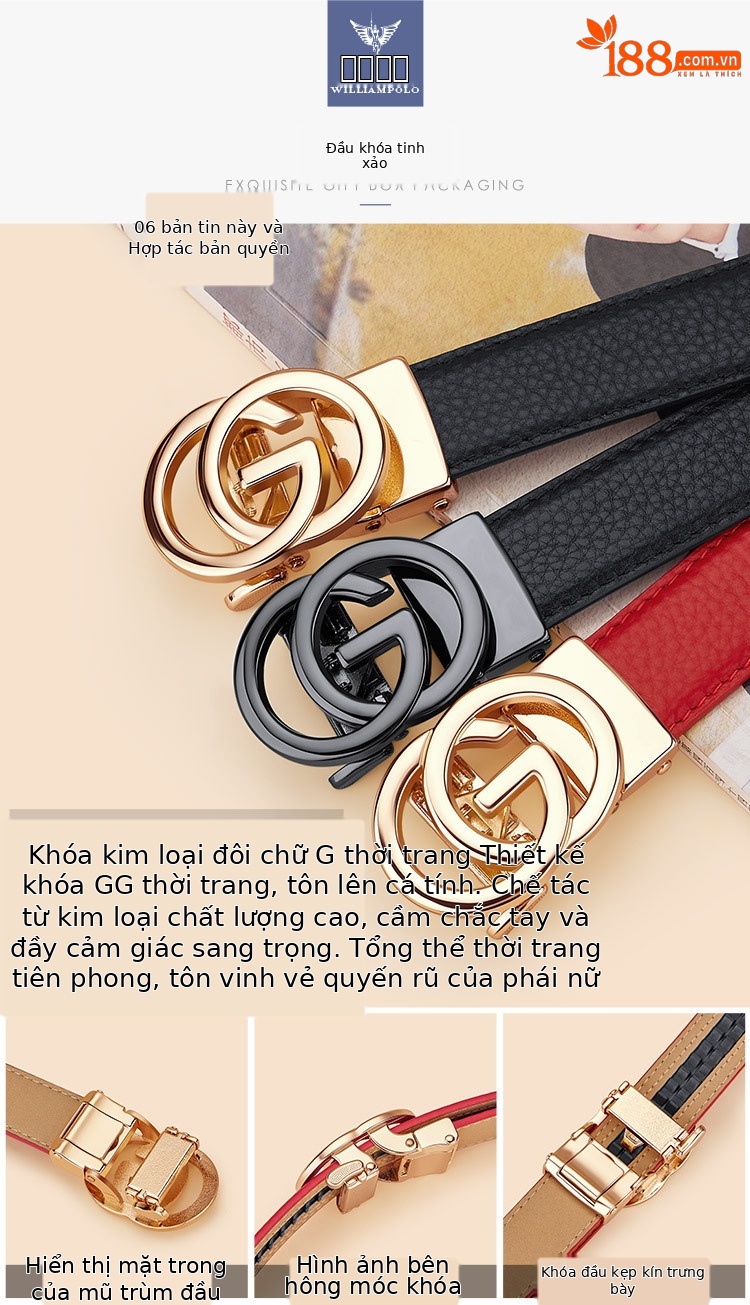 Thắt lưng nữ da thật khóa vàng kiểu Pháp Emperor Paul – phụ kiện thời trang cao cấp — 120cm, 100cm, 110cm, 115cm chi tiết 5