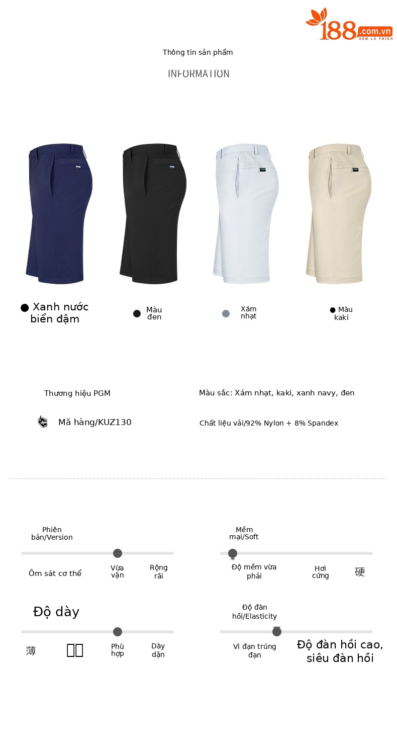 Quần short golf nam PGM thể thao co giãn nhanh khô — KUZ130-màu xanh hải quân, KUZ130-Kaki, KUZ130-Màu đen, KUZ130-màu xám nhạt chi tiết 5
