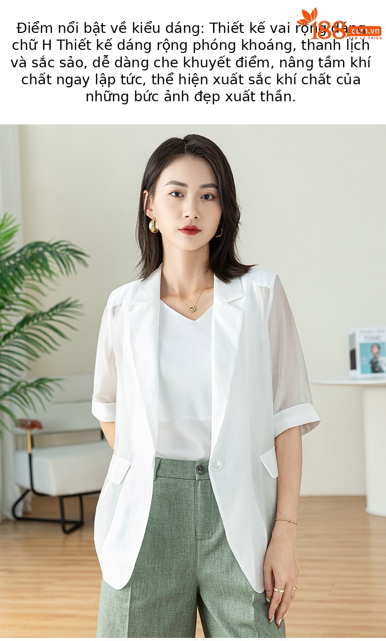 Áo blazer nữ tay ngắn cổ ve rộng, dáng suông, chất Tencel mỏng nhẹ mùa xuân hè — Màu tím chi tiết 2