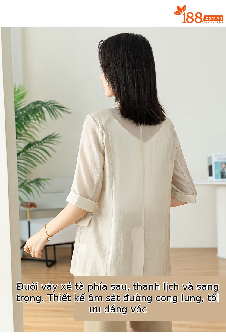 Áo blazer nữ tay ngắn cổ ve rộng, dáng suông, chất Tencel mỏng nhẹ mùa xuân hè — Màu tím chi tiết 5