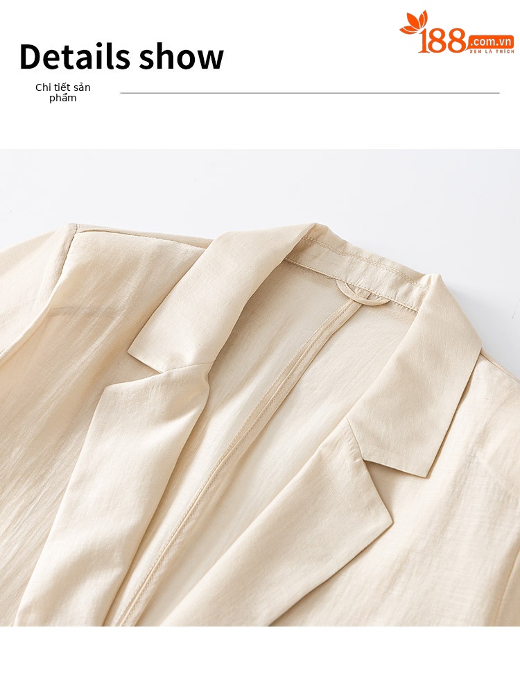 Áo blazer nữ tay ngắn cổ ve rộng, dáng suông, chất Tencel mỏng nhẹ mùa xuân hè — Màu tím chi tiết 14
