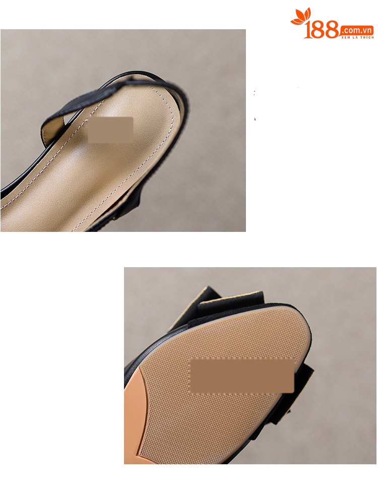 Sandal nữ bít mũi đế bệt phong cách cổ điển nơ phối màu — Màu đen chi tiết 8
