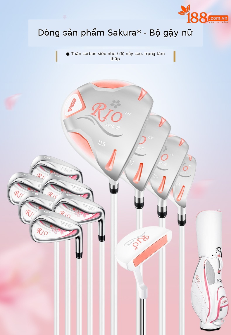 Bộ gậy golf PGM RIO Sakura 11 món cho nữ, thân carbon siêu nhẹ, đầu gậy titan — LTG038-11 trục Carbon (lớp L), LTG038-Trục Thép 11, LTG038-Trục Carbon 4 nhánh (lớp L), LTG038-Trục thép 4 chi tiết 2