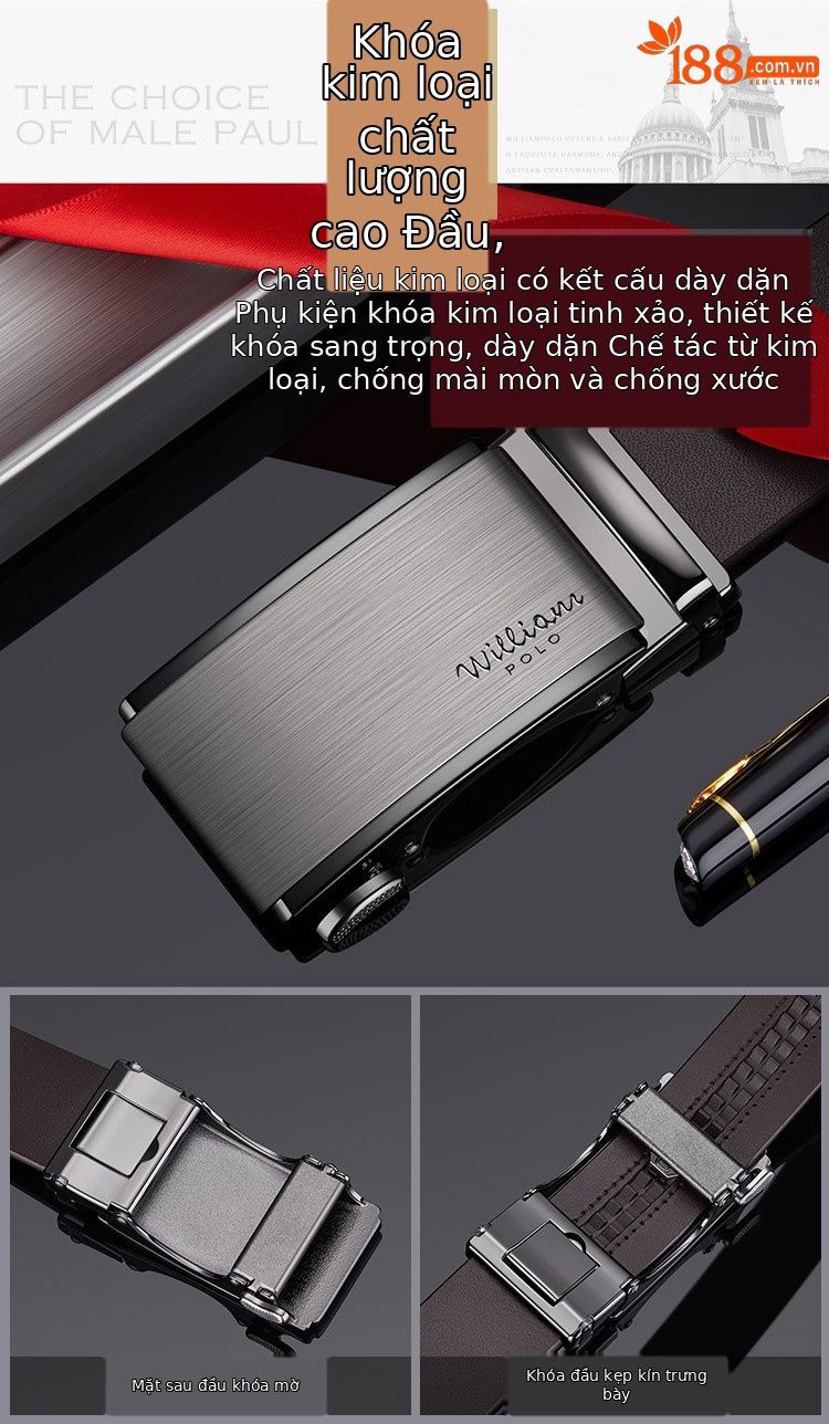Thắt lưng da bò nam cao cấp khóa tự động hợp kim Emperor Paul — 120cm, 130cm, 110cm, 125cm chi tiết 6