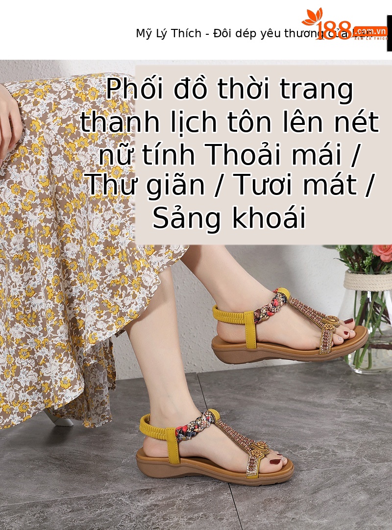 Dép sandal nữ quai co giãn đế nhẹ thoải mái mùa hè — Màu đen, Thoải mái/chống trượt/sau khi bán lẻ, Màu vàng, Màu mơ chi tiết 2