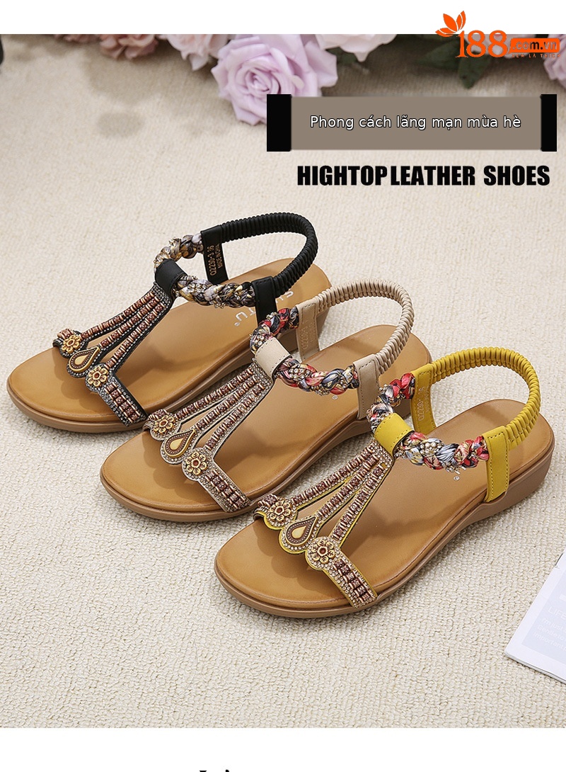 Dép sandal nữ quai co giãn đế nhẹ thoải mái mùa hè — Màu đen, Thoải mái/chống trượt/sau khi bán lẻ, Màu vàng, Màu mơ chi tiết 6