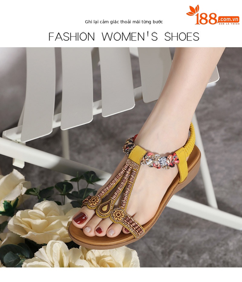 Dép sandal nữ quai co giãn đế nhẹ thoải mái mùa hè — Màu đen, Thoải mái/chống trượt/sau khi bán lẻ, Màu vàng, Màu mơ chi tiết 17