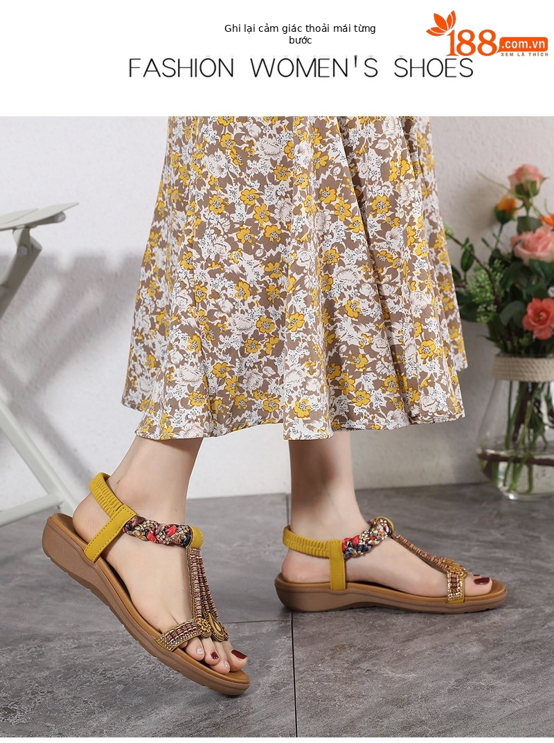 Dép sandal nữ quai co giãn đế nhẹ thoải mái mùa hè — Màu đen, Thoải mái/chống trượt/sau khi bán lẻ, Màu vàng, Màu mơ chi tiết 19