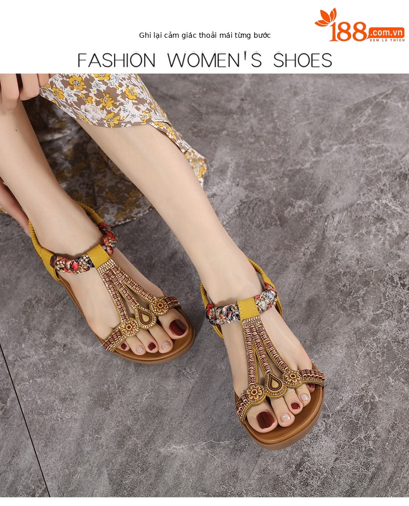 Dép sandal nữ quai co giãn đế nhẹ thoải mái mùa hè — Màu đen, Thoải mái/chống trượt/sau khi bán lẻ, Màu vàng, Màu mơ chi tiết 22