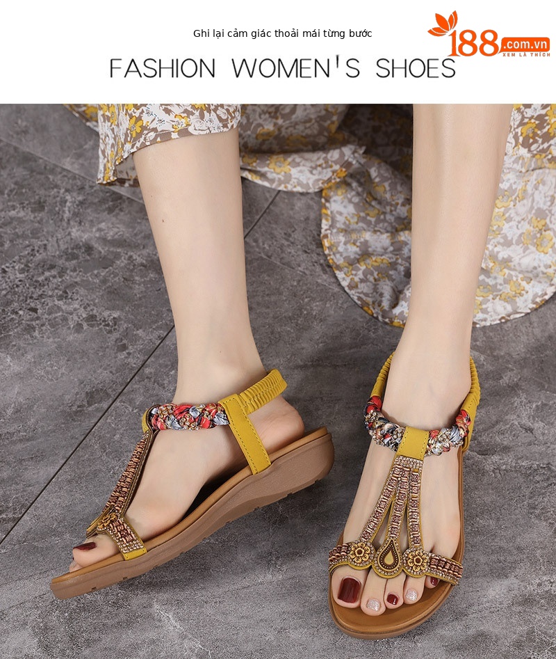 Dép sandal nữ quai co giãn đế nhẹ thoải mái mùa hè — Màu đen, Thoải mái/chống trượt/sau khi bán lẻ, Màu vàng, Màu mơ chi tiết 24