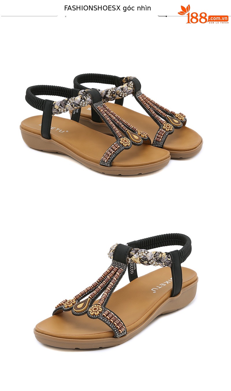 Dép sandal nữ quai co giãn đế nhẹ thoải mái mùa hè — Màu đen, Thoải mái/chống trượt/sau khi bán lẻ, Màu vàng, Màu mơ chi tiết 41