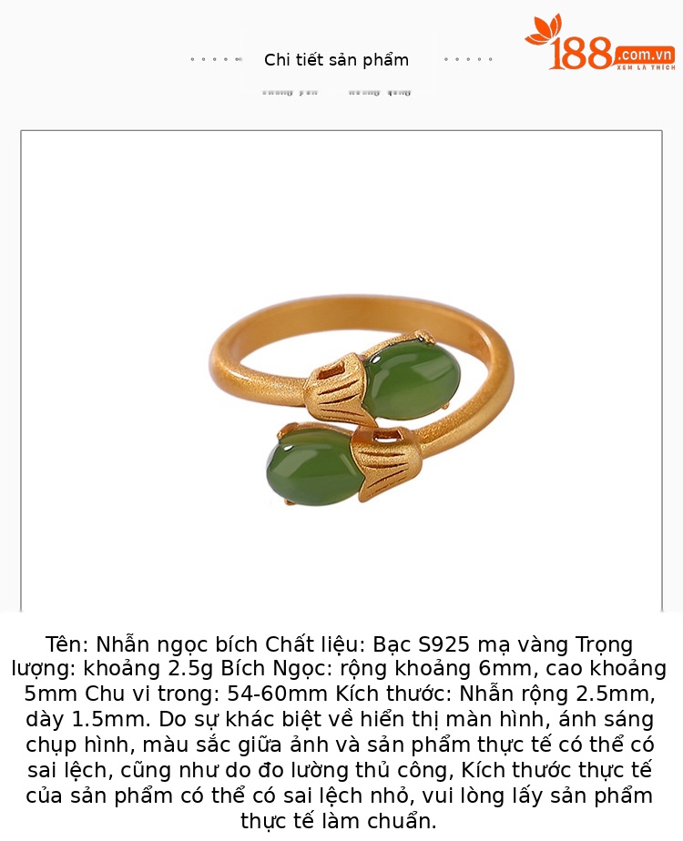 Nhẫn bạc S925 mạ vàng mặt ngọc bích hình trứng hoa retro cá tính — Kiểu màu bạc, Kiểu màu vàng chi tiết 2