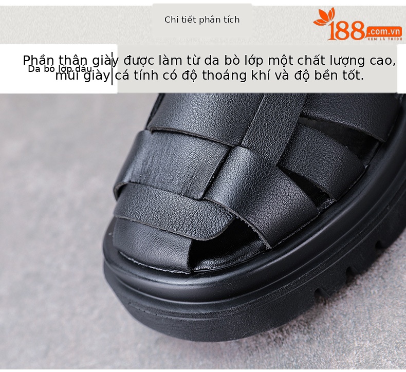 Boot nữ cổ cao da lỗ thoáng khí đế xốp dày — Màu đen chi tiết 4