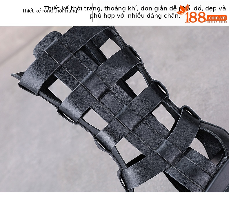 Boot nữ cổ cao da lỗ thoáng khí đế xốp dày — Màu đen chi tiết 5