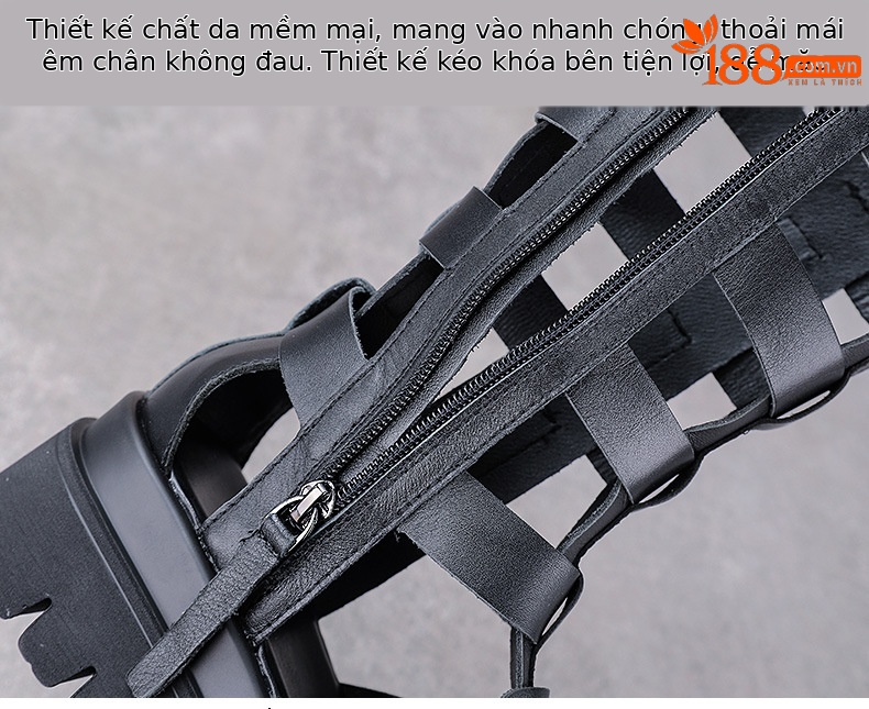 Boot nữ cổ cao da lỗ thoáng khí đế xốp dày — Màu đen chi tiết 6