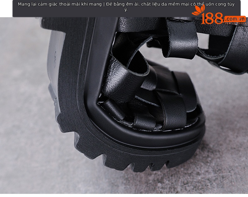 Boot nữ cổ cao da lỗ thoáng khí đế xốp dày — Màu đen chi tiết 8