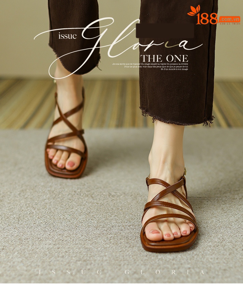 Sandal La Mã dệt cổ điển nữ quai ngang đế bệt — Màu nâu chi tiết 1