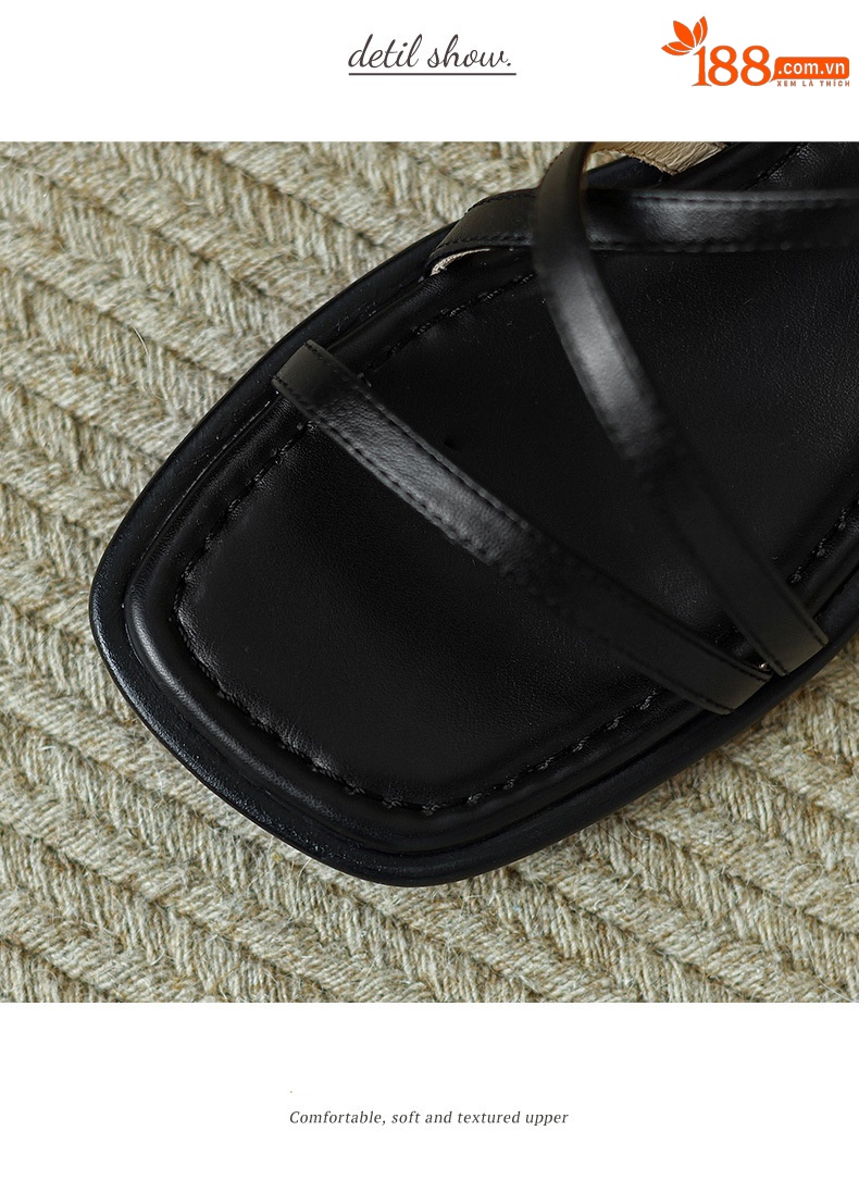 Sandal La Mã dệt cổ điển nữ quai ngang đế bệt — Màu nâu chi tiết 6