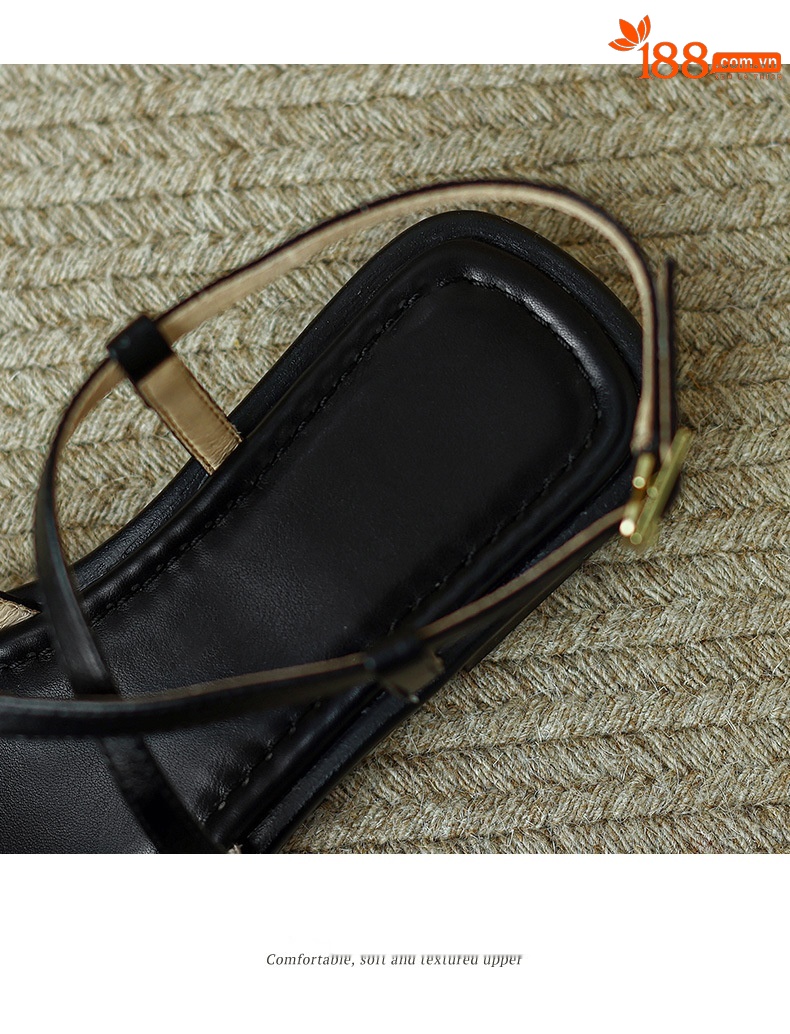 Sandal La Mã dệt cổ điển nữ quai ngang đế bệt — Màu nâu chi tiết 7