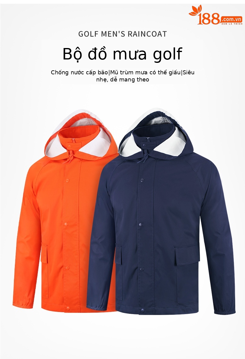 Bộ áo mưa golf PGM chống bão nam, áo khoác + quần chống nước ngoài trời — Nữ YF481-màu xanh nước biển (áo khoác + quần), YF482 nam-Màu Đỏ Cam (áo khoác + quần), Nữ YF481-Màu đỏ cam (áo khoác + quần), YF482 nam-màu xanh nước biển (Áo khoác + quần) chi tiết 2