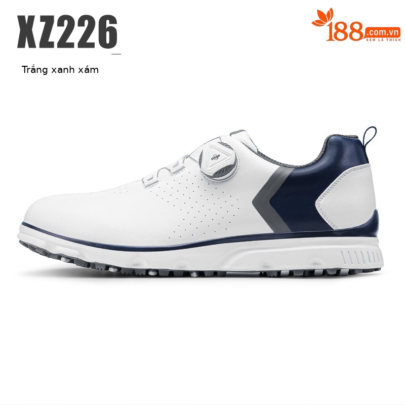 Giày golf PGM nam chống trượt, chống nước, đinh dẻo — XZ226-Trắng Xanh xám