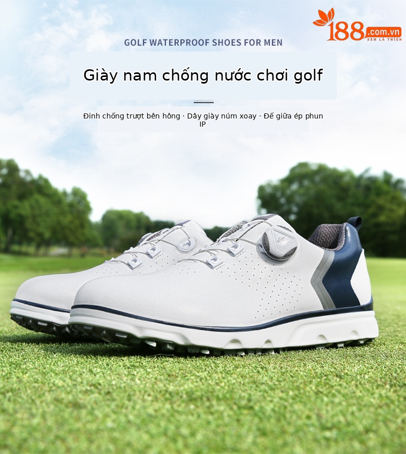 Giày golf PGM nam chống trượt, chống nước, đinh dẻo — XZ226-Trắng Xanh xám chi tiết 2