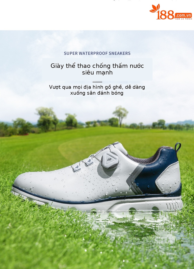 Giày golf PGM nam chống trượt, chống nước, đinh dẻo — XZ226-Trắng Xanh xám chi tiết 4