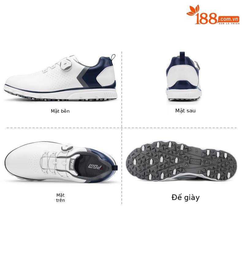 Giày golf PGM nam chống trượt, chống nước, đinh dẻo — XZ226-Trắng Xanh xám chi tiết 12
