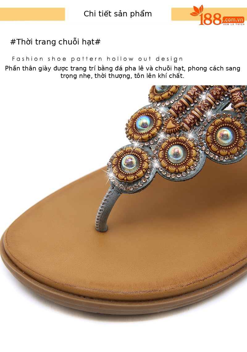 Dép xỏ ngón nữ phong cách Boho 2026 đính đá pha lê quai gót đàn hồi — Màu đen, Thoải mái/chống trượt/sau khi bán lẻ, Màu xám, Màu mơ chi tiết 11