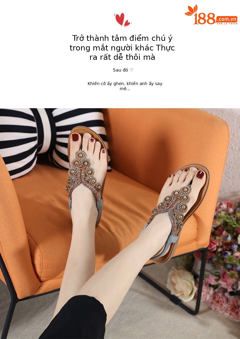 Dép xỏ ngón nữ phong cách Boho 2026 đính đá pha lê quai gót đàn hồi — Màu đen, Thoải mái/chống trượt/sau khi bán lẻ, Màu xám, Màu mơ chi tiết 23