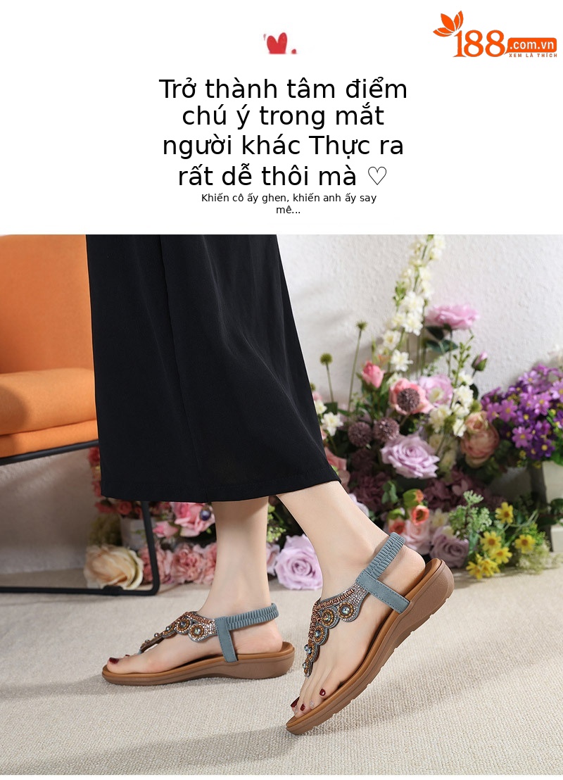 Dép xỏ ngón nữ phong cách Boho 2026 đính đá pha lê quai gót đàn hồi — Màu đen, Thoải mái/chống trượt/sau khi bán lẻ, Màu xám, Màu mơ chi tiết 26