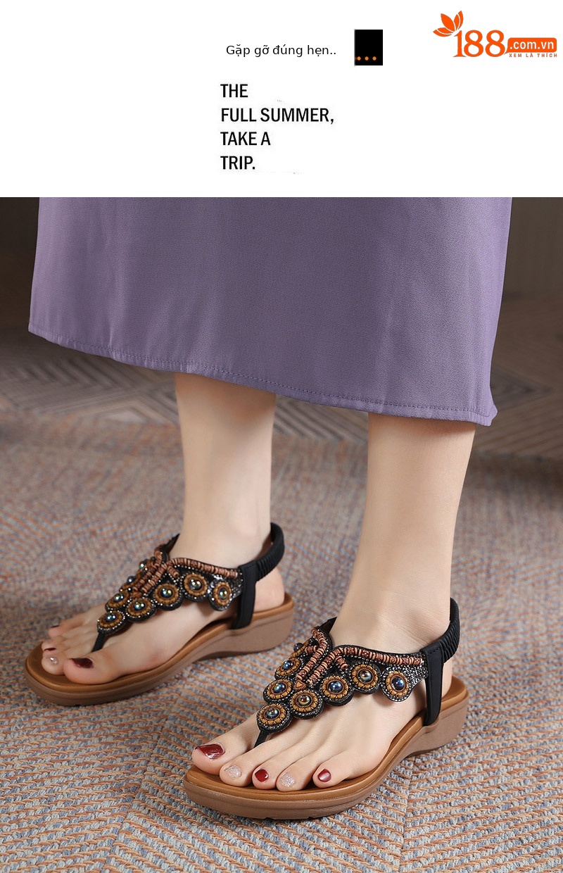 Dép xỏ ngón nữ phong cách Boho 2026 đính đá pha lê quai gót đàn hồi — Màu đen, Thoải mái/chống trượt/sau khi bán lẻ, Màu xám, Màu mơ chi tiết 35