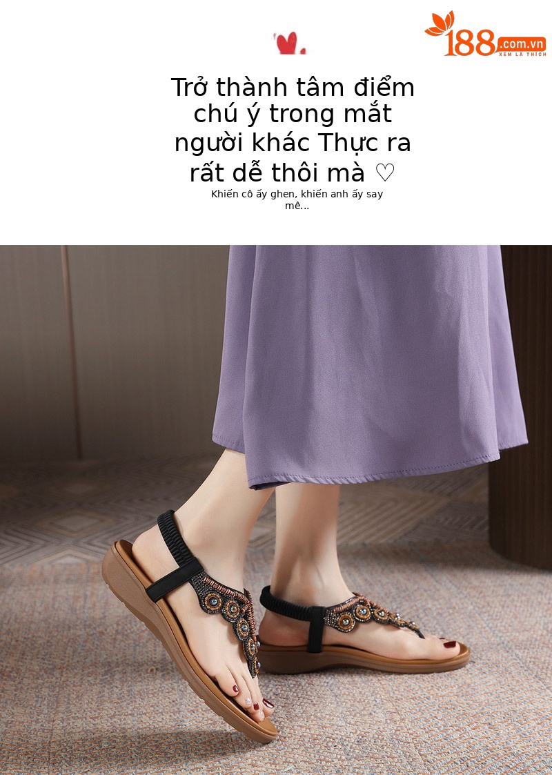 Dép xỏ ngón nữ phong cách Boho 2026 đính đá pha lê quai gót đàn hồi — Màu đen, Thoải mái/chống trượt/sau khi bán lẻ, Màu xám, Màu mơ chi tiết 36