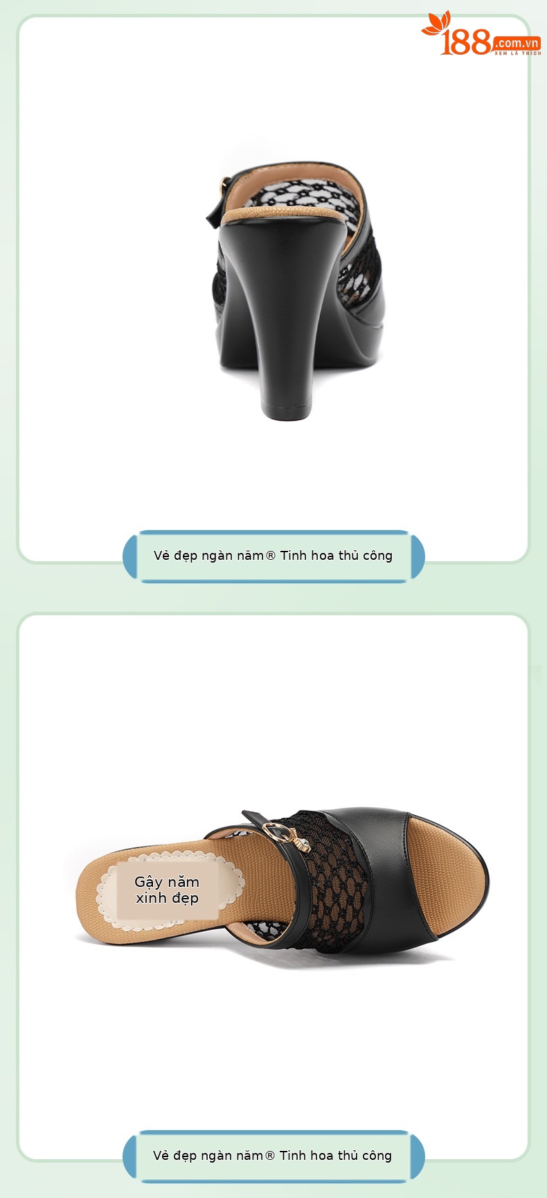 Dép sandal nữ quai chữ V đế xuồng gót trung bình lưới rỗng mềm mại — Đen 10CM, Trắng 10CM, Màu trắng 8CM, Đen 8CM chi tiết 9