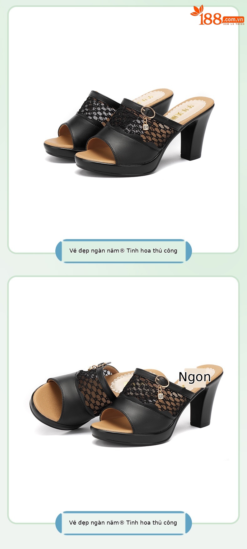 Dép sandal nữ quai chữ V đế xuồng gót trung bình lưới rỗng mềm mại — Đen 10CM, Trắng 10CM, Màu trắng 8CM, Đen 8CM chi tiết 10