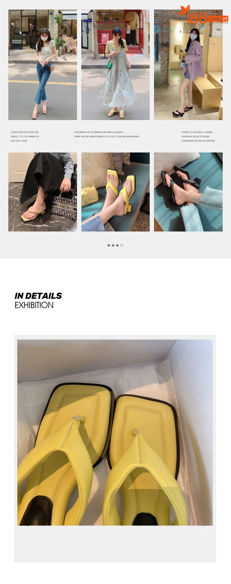 Dép sandal nữ xỏ ngón da cừu mũi vuông gót thấp — Màu đen chi tiết 13