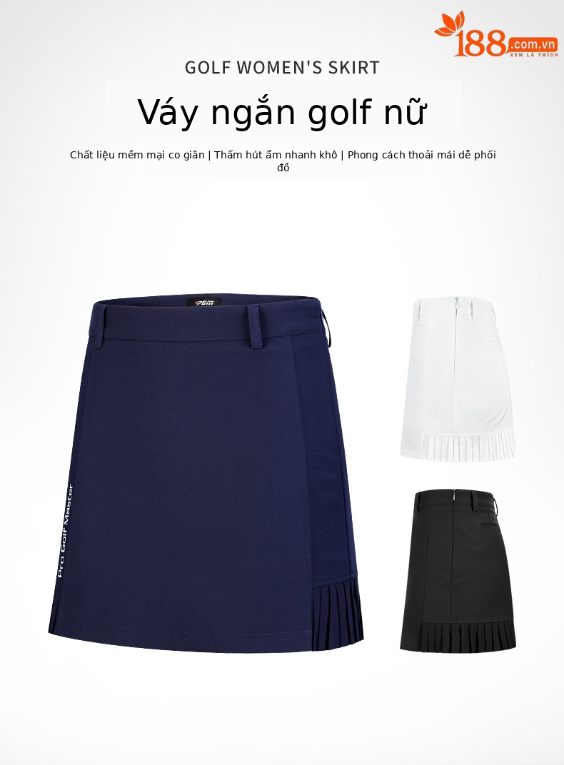 Váy golf nữ xếp ly viền sau co giãn hút ẩm nhanh khô — QZ074-Màu đen, QZ074-màu xanh hải quân, QZ074-màu trắng chi tiết 2