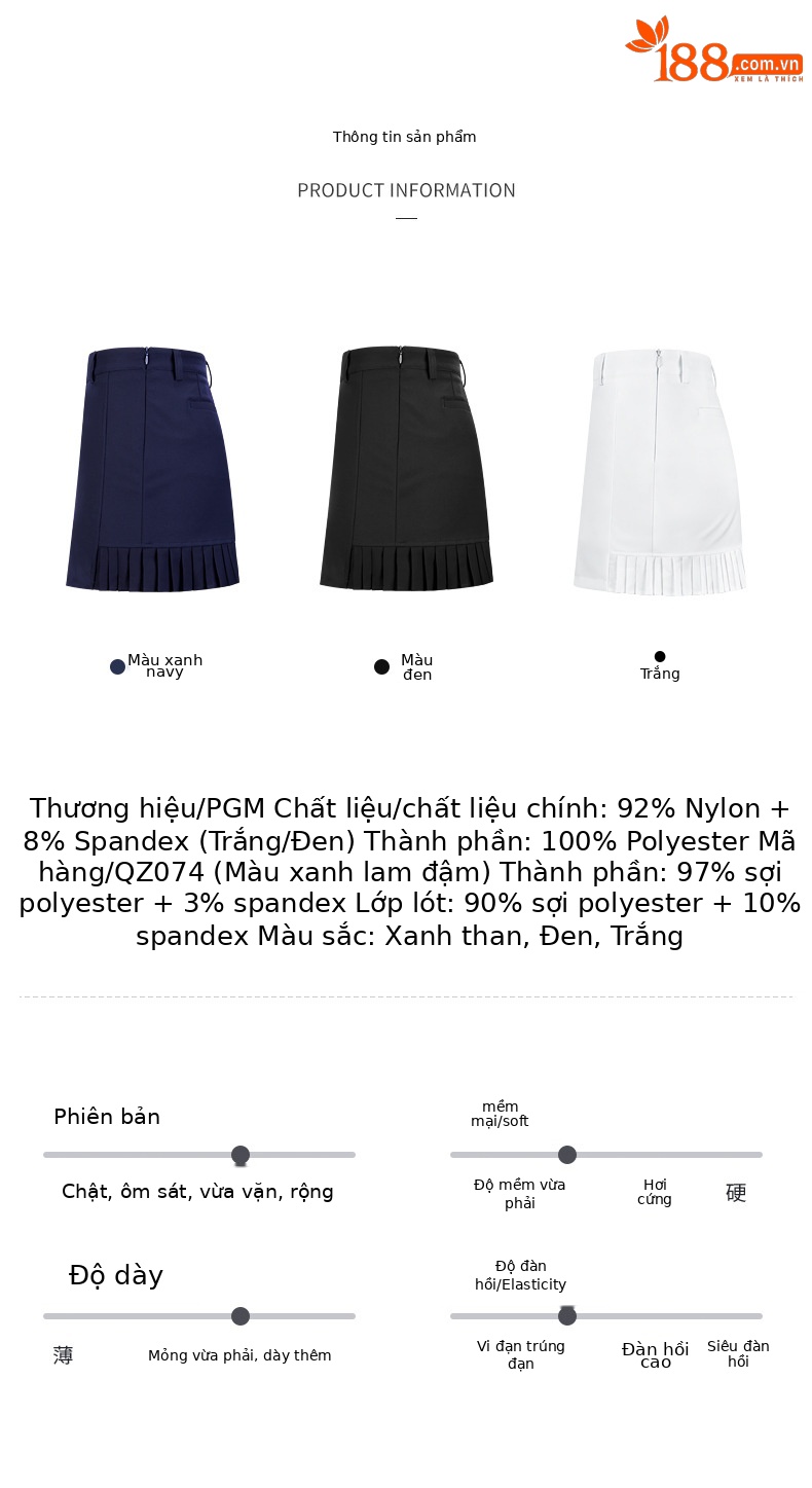 Váy golf nữ xếp ly viền sau co giãn hút ẩm nhanh khô — QZ074-Màu đen, QZ074-màu xanh hải quân, QZ074-màu trắng chi tiết 5