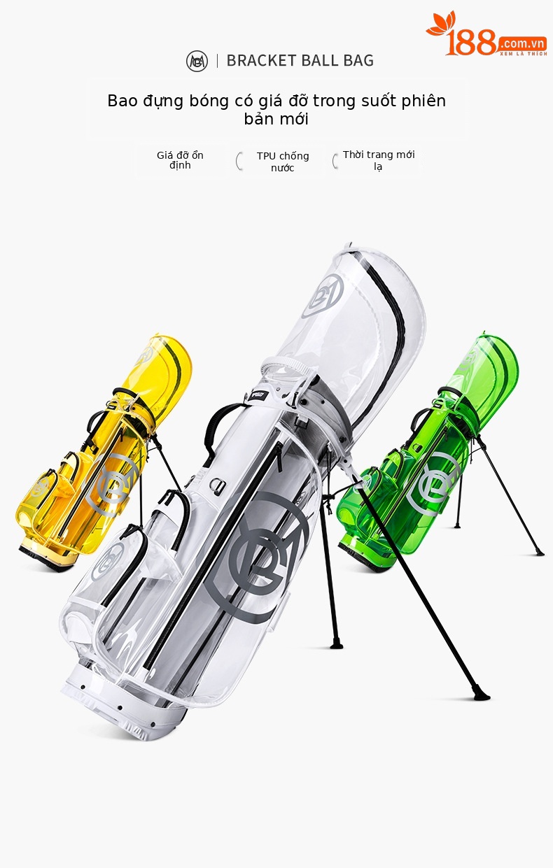 Túi đựng gậy golf PGM trong suốt chống nước, kiểu dáng Hàn Quốc, kích thước 127x31x36 cm — QB131-màu xanh lá cây, QB131-màu vàng, QB131-màu trắng chi tiết 2