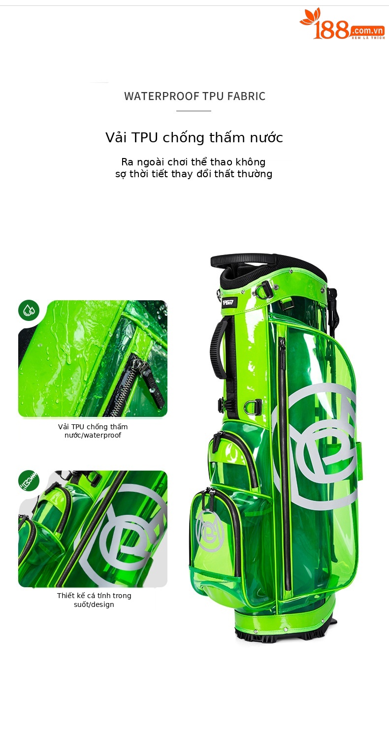 Túi đựng gậy golf PGM trong suốt chống nước, kiểu dáng Hàn Quốc, kích thước 127x31x36 cm — QB131-màu xanh lá cây, QB131-màu vàng, QB131-màu trắng chi tiết 4