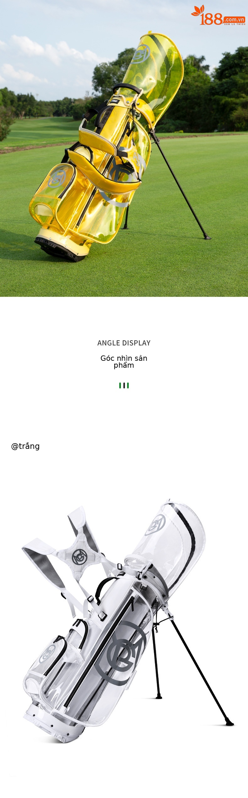 Túi đựng gậy golf PGM trong suốt chống nước, kiểu dáng Hàn Quốc, kích thước 127x31x36 cm — QB131-màu xanh lá cây, QB131-màu vàng, QB131-màu trắng chi tiết 11