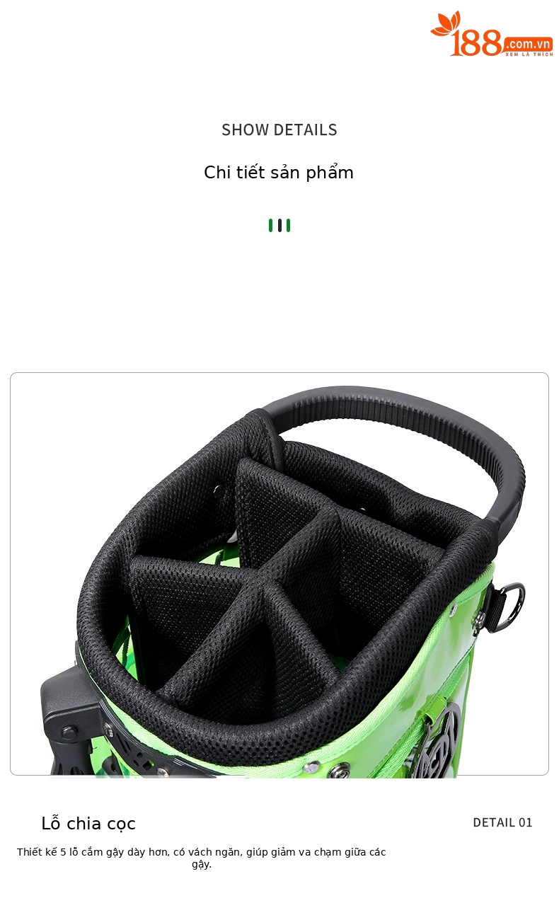 Túi đựng gậy golf PGM trong suốt chống nước, kiểu dáng Hàn Quốc, kích thước 127x31x36 cm — QB131-màu xanh lá cây, QB131-màu vàng, QB131-màu trắng chi tiết 20