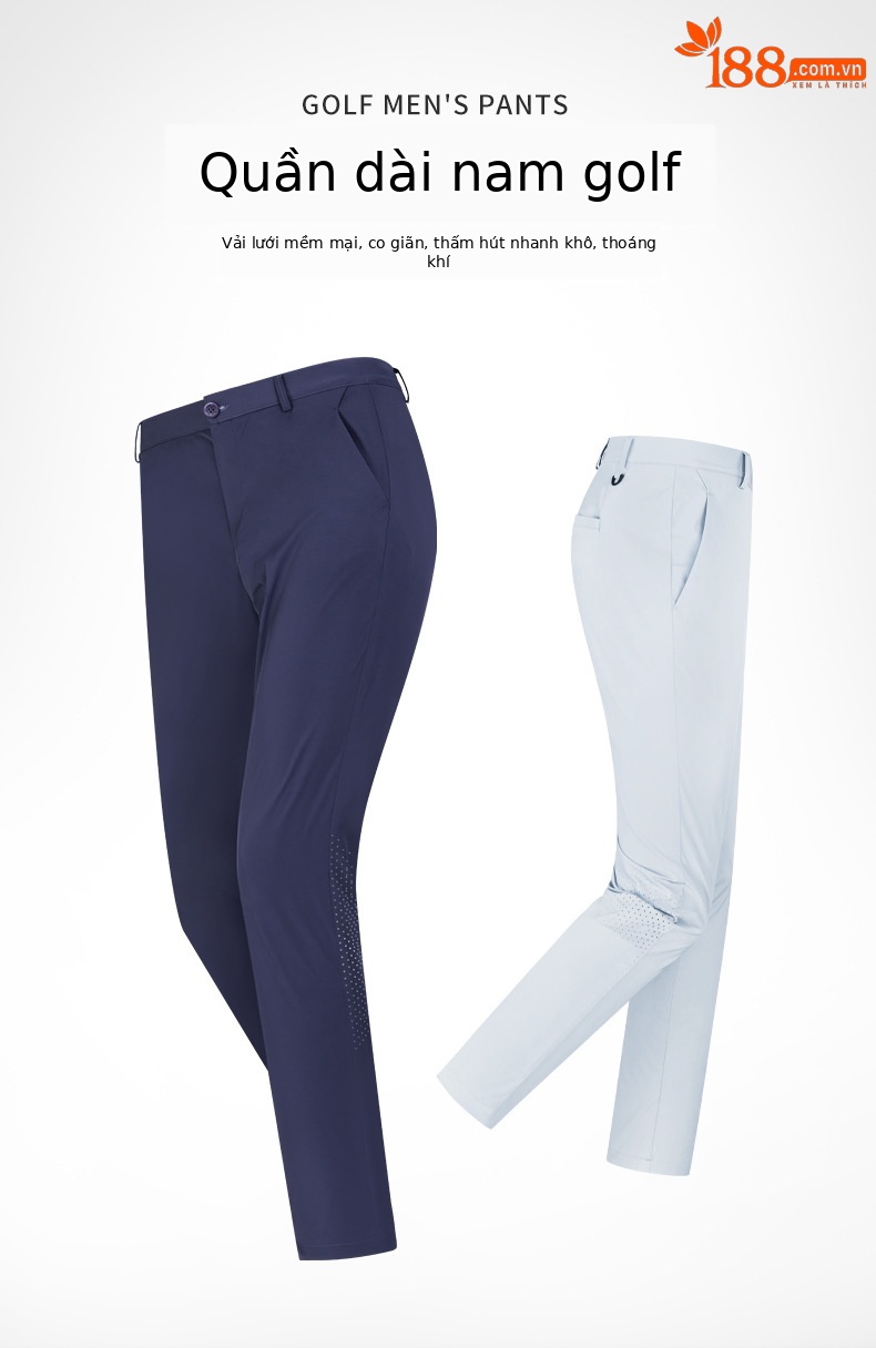 Quần golf nam dài mùa hè PGM vải lưới thoáng khí co giãn nhanh khô — KUZ131-Kaki, KUZ131-Đen, KUZ131-Màu xám nhạt, KUZ131-màu xanh nước biển chi tiết 2