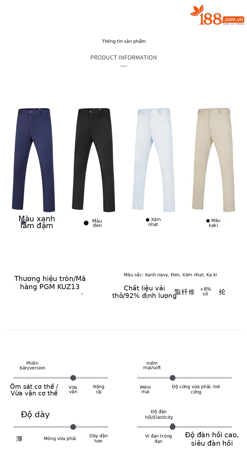 Quần golf nam dài mùa hè PGM vải lưới thoáng khí co giãn nhanh khô — KUZ131-Kaki, KUZ131-Đen, KUZ131-Màu xám nhạt, KUZ131-màu xanh nước biển chi tiết 5