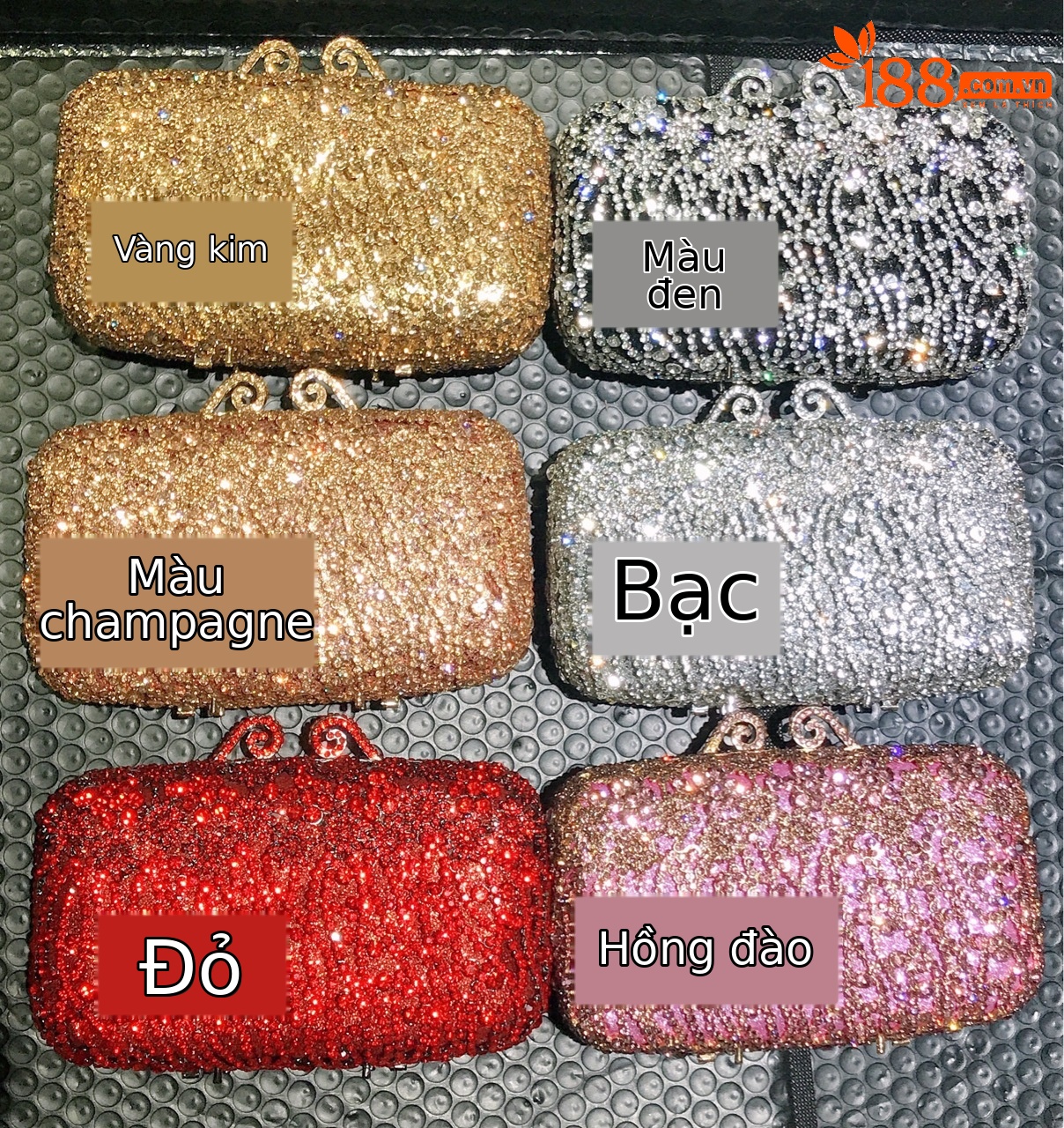 Túi clutch nữ cầm tay đính kim cương dạ tiệc phong cách Âu Mỹ — Màu Sâm panh chi tiết 1