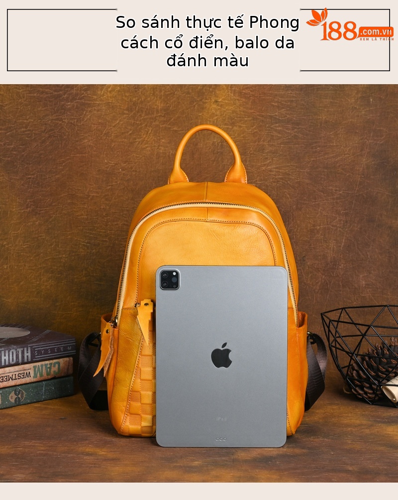 Ba lô nữ da bò lớp đầu tiên phong cách cổ điển đánh bóng — Vàng cổ điển, Nâu cổ điển, Xám đen cổ điển chi tiết 8