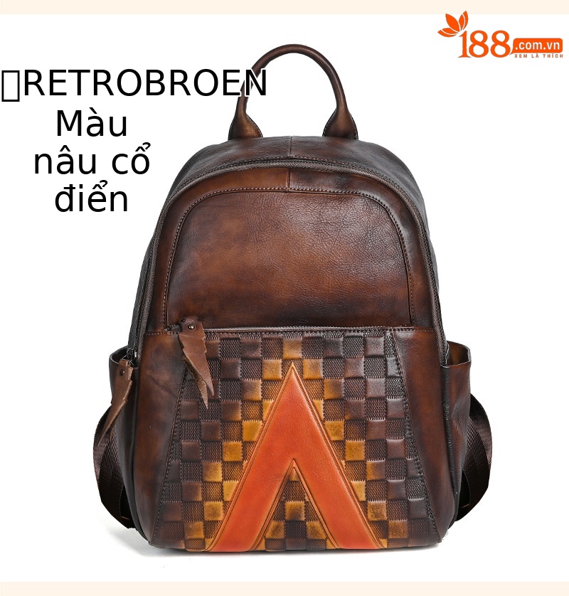 Ba lô nữ da bò lớp đầu tiên phong cách cổ điển đánh bóng — Vàng cổ điển, Nâu cổ điển, Xám đen cổ điển chi tiết 11