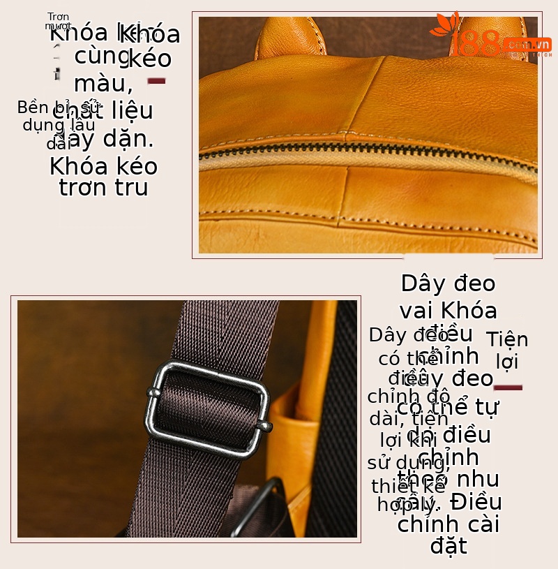 Ba lô nữ da bò lớp đầu tiên phong cách cổ điển đánh bóng — Vàng cổ điển, Nâu cổ điển, Xám đen cổ điển chi tiết 14